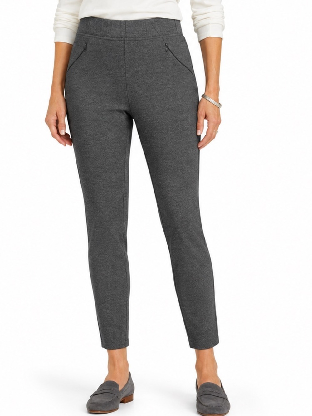 J.Jill Ponte Knit Leggings Pants Women’s M Gray Pull-On Stretch Ankle preppy lux